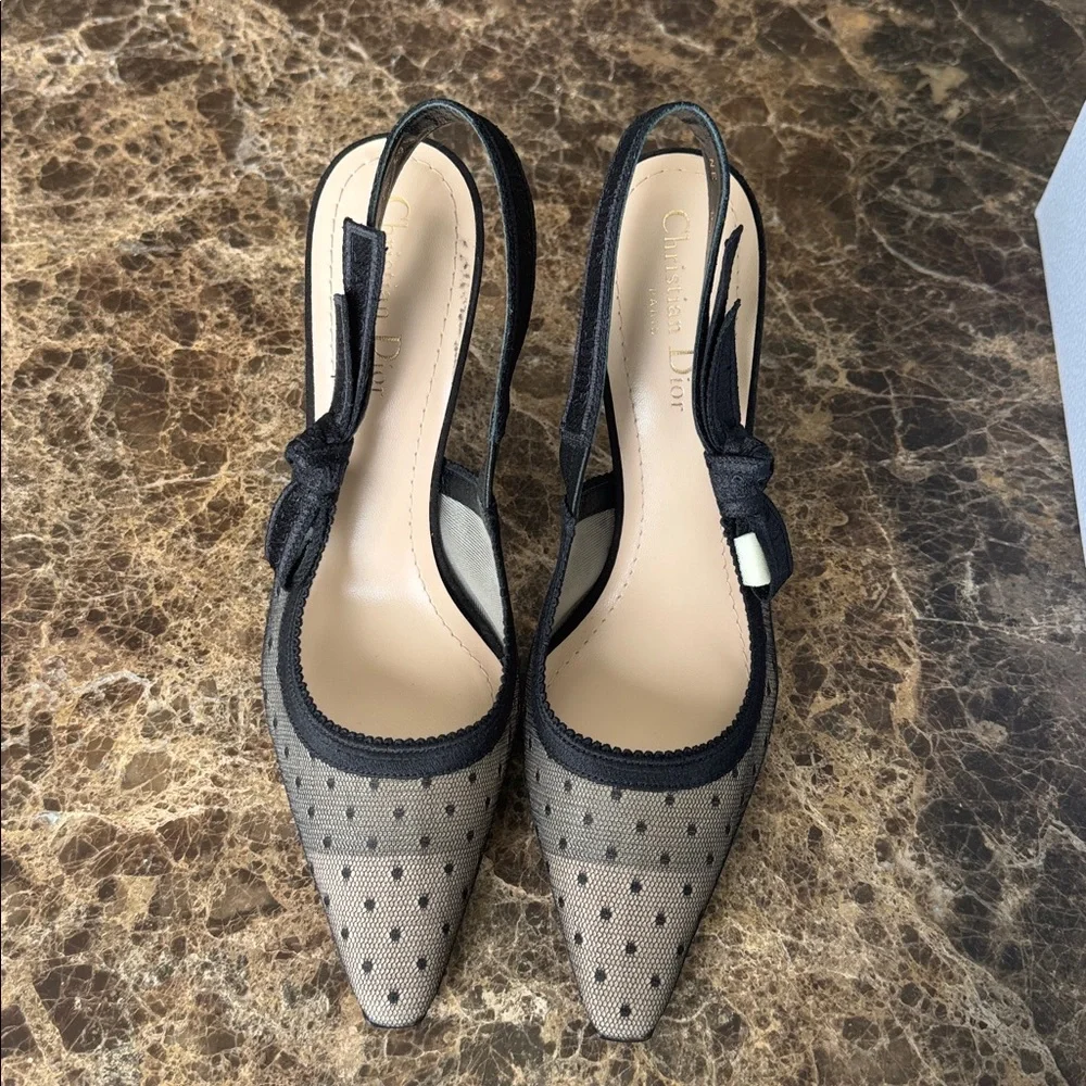 Dior j’adior christian Dior black plumetis mesh pump classic logo strap sz 39.5
